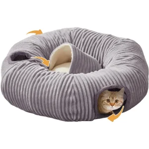 Multifunctional Cat Tunnel Bed with Washable Donut Cushion