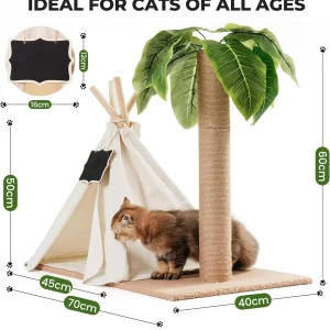 MEWOOFUN Cats Scratching Post Teepee Cat Tree