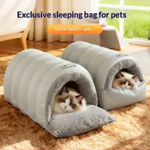 Semi enclosed leather sleeping bag Washable Cat House Waterproof Bottom
