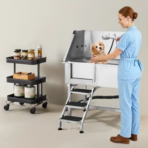 38 Dog Grooming Bath Tub Stainless Steel W Stairs Faucet Left Door